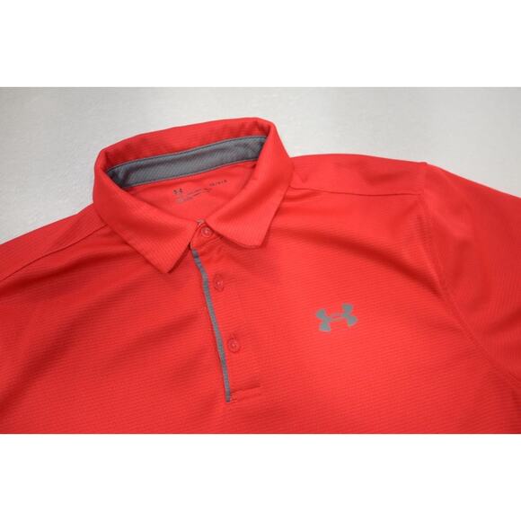 Under Armour Golf Polo HeatGear Loose Short Sleeve Red Shirt Mens Size Large - Picture 6 of 9